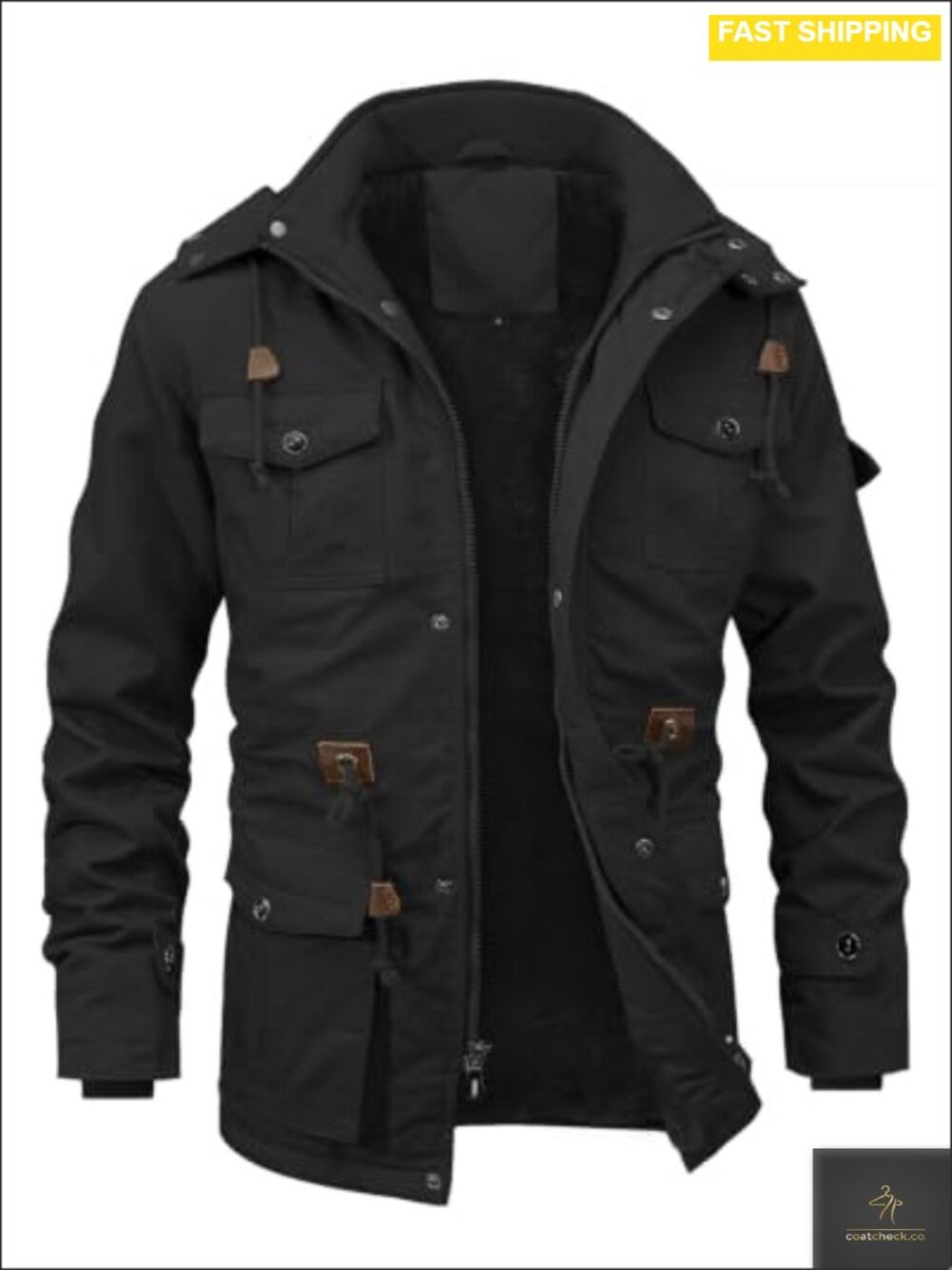 Men's Winter Military Fleece Lined Hooded Cargo Jacket